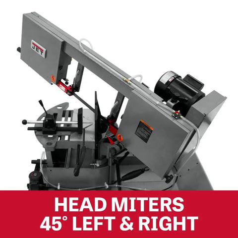 10 Inch Portable Dual Mitering Bandsaw With Coolant System, Hydraulic Downfeed, Automatic Shutoff, Self Propelled Blade Brush, Protractor Angle Cutting, 115/230V One Phase, Heavy Duty Metalworking Workhorse
