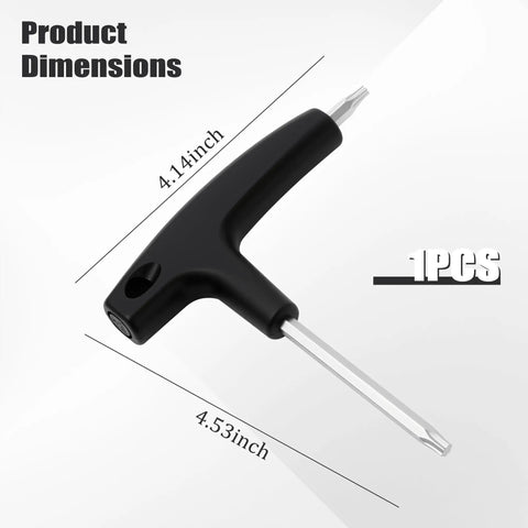 Dual Bit Golf Torque Wrench With T20 And T25 Heads, Universal Shaft Adapter, black plastic and stainless steel tool dimensions.