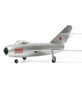 Silver MiG-15 Micro EDF RC Plane With 4CH 2.4GHz Gyro Stabilized Jet, displayed with detachable landing gear.
