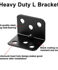 Heavy Duty Stainless Steel L Shape Corner Braces Kit With 100 Pieces And 600 Screws For Wood Shelves Cabinets And Furniture 90 Degree Right Angle Brackets For Solid DIY Repairs, black coated L bracket with countersunk holes