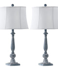 Farmhouse Table Lamps Set of 2, 27.5 Inches, Antique Blue Rustic End Table Lamps With White Bell Shade, front view
