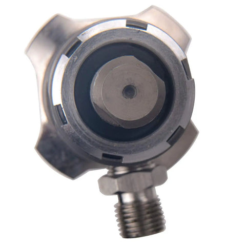 Close-up of Airless Pump Replacement Aftermarket For Graco Ultra Max II 390 395 490 495 595 LineLazer 3400 Sprayers Stainless Steel Body With All Internal Parts Ready To Install, focusing on the nozzle section.