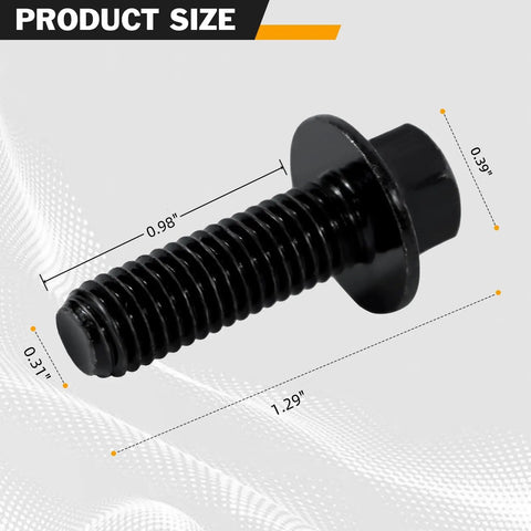 Close-up of a bolt from the 12 Piece 5.3 and 6.0 LS Exhaust Manifold Bolts Set 551696 for GM LS1 LS2 LS3 LSX LT Engines showing dimensions.