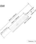 Diagram showing dimensions of 10 Pack 10W Ceramic Cement Resistors 200 Ohm Wirewound With 5 Percent Tolerance high temperature use