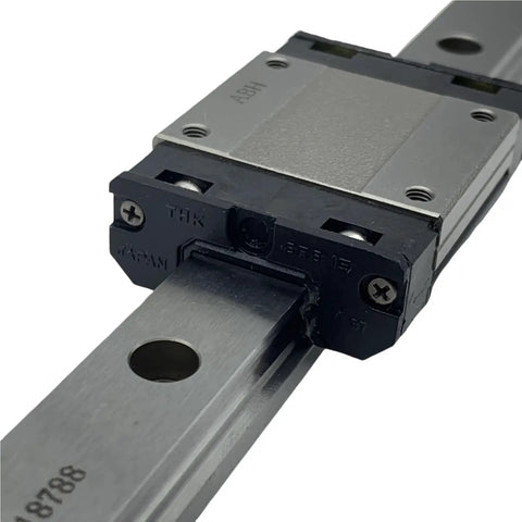 Close-up of One Piece Linear Block SRS15M SRS15 M1UU SS Guides Rails Carriage Bearings Guideway Slider in CNC Motion Control.