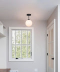 Semi Flush Ceiling Light With Globe White Glass Shade In Dope Matte Black Finish, 1 Light Modern Fixture For Living Room And Dining Room