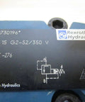 Directional control DB15G252/350 single unit 00730196 on nameplate of hydraulic valve, close-up view of specifications and branding.