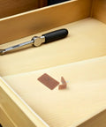 Plastic Cabinet Drawer Slides And Tack In Glides With Rectangle And L Shaped Stops in a wooden drawer with tool