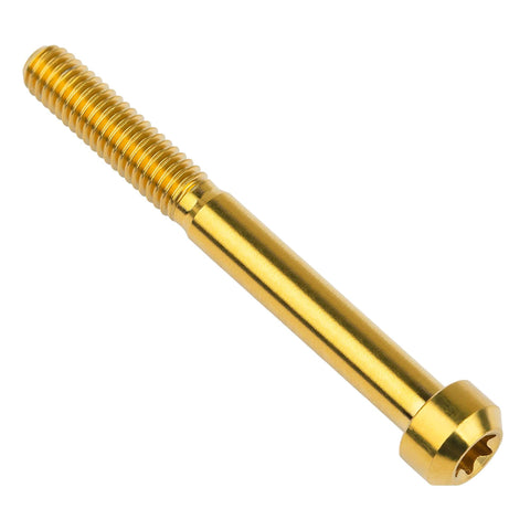 Gold Titanium Torx Square Head Bolt M6x60mm, front view, 6AL4V Grade 5 TC4 Titanium Alloy for Bicycle Motorcycle Car Built Tough With 5mm Hex And T30 Torx Wrench