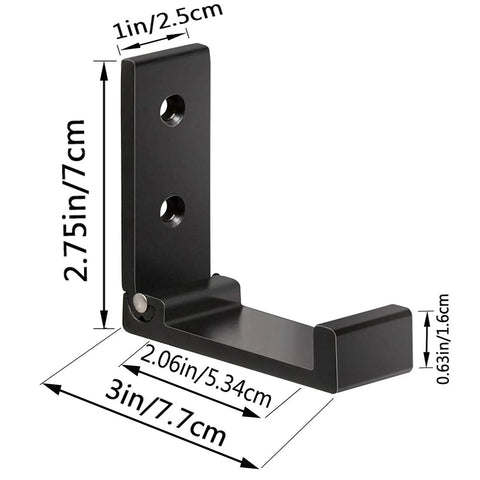 Black folding aluminum coat hook with dimensions, part of Folding Coat Hooks 5 Pack Wall Mounted Hangers For Coats, Towels, Bags And Fitness Gear.