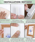 Step-by-step guide for Heavy Duty Picture Hanging Strips installation for frames and mirrors, showing application process.