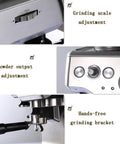 Top Shelf Bean To Cup Coffee Maker Featuring A Heavy Duty 15 Bar Pump And Integrated Milk Frother For Pulling Smooth Double Shots And Tasty House Made Lattes Anytime, showing adjustment settings for grinding scale and powder output.
