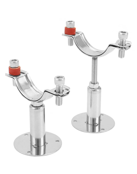 Two QWORK 2-inch OD stainless pipe wall/ceiling clamps with flange bases and adjustable bolts.