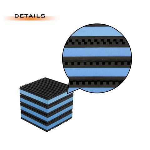 Close-up of stack showing Four Pack Rubber AntiVibration Pads with EVA Foam Core for industrial grade isolation, weatherproof