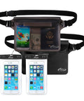 Waterproof Phone Pouch And Waist Bag Set for iPhone 11 through 16 Pro Max IPX8 dry bag with two clear cases and waist bags.