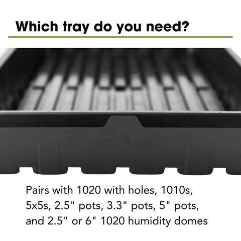 Close-up of Extra Tough No Holes Seed Starting Trays with no-hole design, 5-pack, BPA-free plastic nursery flats for propagation projects.