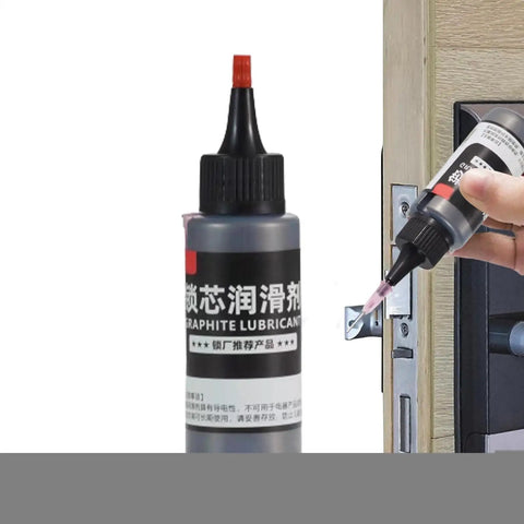 Graphite Powder Lubricant For Locks And Hinges Dry Moisture-Resistant Formula 50ml bottle in use on door lock.