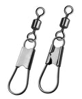 50 Pack Stainless Steel Fishing Snap Swivels With Barrel Swivel Design, Corrosion Resistant For Saltwater And Freshwater, Safety Interlock Clips For Lures And 14Lb Leader Lines, Pro Grade Bulk Set Built For All Day Angling, shown open and closed