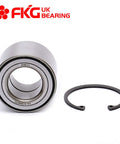 Rear Wheel Bearing For 2000 2008 Ford Focus With Rear Drum Brakes Only Left Or Right Side OE Quality ISO TS 16949 Certified Bolt In Replacement Hub For Smooth Quiet Ride And Longer Lasting Performance, shown with retaining ring on white background.