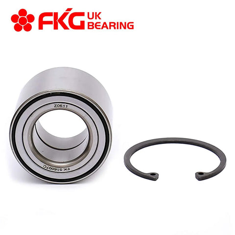 Rear Wheel Bearing For 2000 2008 Ford Focus With Rear Drum Brakes Only Left Or Right Side OE Quality ISO TS 16949 Certified Bolt In Replacement Hub For Smooth Quiet Ride And Longer Lasting Performance, shown with retaining ring on white background.