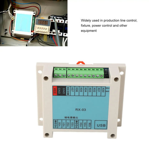 12-24VDC PLC Controller with 8 inputs and 7 outputs for industrial automation in use and close-up