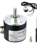 600 P R Incremental Rotary Encoder With 3 mm Screwdriver For 5 To 24 V Wide Voltage Optical Encoder Supply 6 mm Shaft AB 2 Phase Quadrature Output Arduino Compatible NPN Open Collector displayed with a screwdriver, screw, and cable