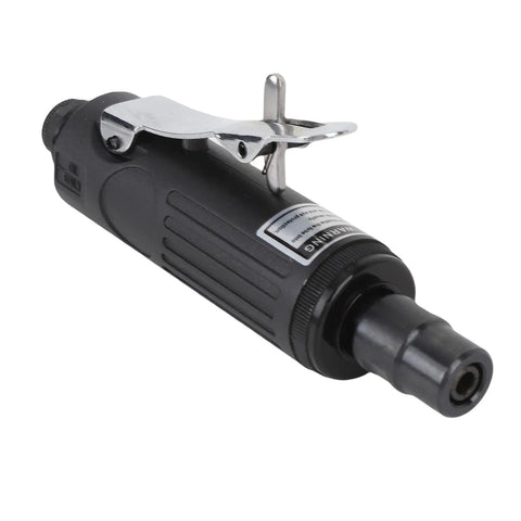 Heavy Duty Pneumatic Die Grinder Kit with quarter inch shank for precise metal and ceramic cutting, polished black finish.