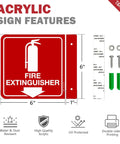 Fire Extinguisher Sign With Down Arrow, 6x6 Acrylic Safety Labels, 12 Pack, Pre-Drilled Holes With Screws Included