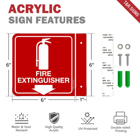 Fire Extinguisher Sign With Down Arrow 6 By 6 Inches Acrylic 8 Pack Includes Screws And Predrilled Holes Easy Install For Home Office And Business UV Protected Waterproof No Fade Durable Safety Sign