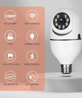 2 Pack Light Bulb Security Camera With Dual Band 2.4G And 5G WiFi, 1080P E27 Socket, Indoor Outdoor 360 View, Product Features Display