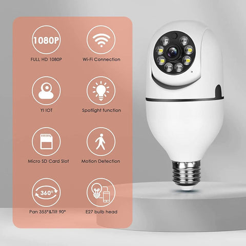2 Pack Light Bulb Security Camera With Dual Band 2.4G And 5G WiFi, 1080P E27 Socket, Indoor Outdoor 360 View, Product Features Display