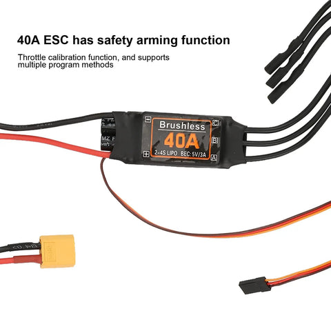 RC Plane Motor Kit for Airplane and Helicopter, Brushless 2217 KV1100 Motors, 40A XT60 ESC close-up with connectors