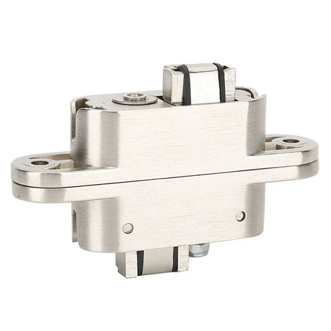Badass Zinc Alloy Concealed Hinge With 180 Degree Swing and Three Way Adjustable Cabinet Hardware side view showing smooth metal finish.