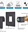 Matte Black Waterfall Wall Mount Faucet parts including brass body, stainless steel handle, and decorative cover