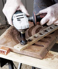 Turbo Shaft Freehand Power Carving Attachment For Angle Grinder 20 Millimeter Diameter in use for detailed carving in wood