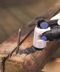 EZARC carbide oscillating saw blade installed on a multitool cutting a nail from wood
