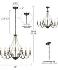 Dimensions of 9 Light French Country Rustic Farmhouse Candle Chandelier With Wood Beads Bronze Finish Kitchen Island Lighting For Dining Room Living Room Entryway And Stairwell 47.2 Inch Adjustable Chain