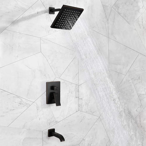 Shower Faucet With Tub Spout In Oil Rubbed Bronze Wall Mounted Rainfall Shower Head And Handle Set Tub And Shower Trim Kit With Rough In Valve