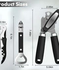 Dimensions of 3 Piece Can Opener Bottle Opener and Wine Opener Set With Smooth Edge Manual Opener Magnetic Tip Heavy Duty Stainless Steel