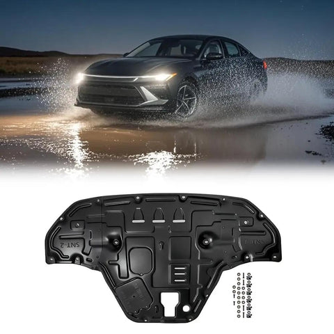 Heavy Duty Engine Splash Shield Fits Hyundai Sonata 2024 2025 2026 with mounting hardware, black plastic under chassis guard.
