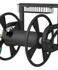 Wall Mounted Garden Hose Reel For Outdoor Use, Heavy Duty Hose Holder Winder With Leader Hose And Brass Connector, Black