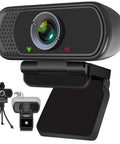 Slick 1080p Webcam With Noise Canceling Mic And Auto Light Correction Plug And Play For PC Laptop Video Calls Work From Home Streaming, featuring lens and privacy cover.
