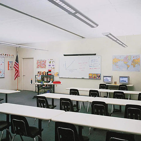 Classroom with fluorescent fixtures using EI500 M12 Contractor Select 500 Lumen Emergency Ballast, UL Listed, 90 minute run time