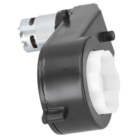 24V Electric Ride On Car Gearbox With 18000RPM 555 Motor Metal Gear Set For Kids Cars Low Noise And Smooth Power Durable Kid Friendly Plug And Play Replacement Part showing black housing with visible metal motor