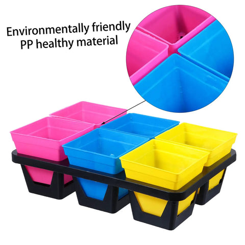 Movable Indoor Plant Pots With 6 Grid Germination Tray For Seedlings And Succulents Hydroponic Grow Tray System Durable Plastic Nursery Kit For Easy Maintenance And Pro Grade Home Garden Setup, 6-grid PP tray
