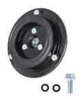 Premium AC Compressor Clutch Hub Replacement For Ford F150 And Lobo 50L Engines 2011 Through 2014, black metal hub with bolts and washers.