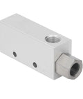 Heavy Duty Pneumatic Vacuum Generator And Air Operated Ejector Pump Featuring Solid Aluminum Frame For Machine Tool Shops Delivers Deep Suction Power Zero Leak Valves And Smooth Operation For No Sweat Setup On Busy Floors close-up of aluminum valve block with threaded ports