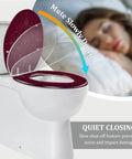 Toilet Seat Elongated Resin for Bathroom with quiet close feature, shown in maroon color, fitting standard toilets.