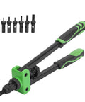 Rivet Nut Setting Kit with ergonomic rubber grips in green, alloy steel construction, for fast smooth riveting and DIY use.