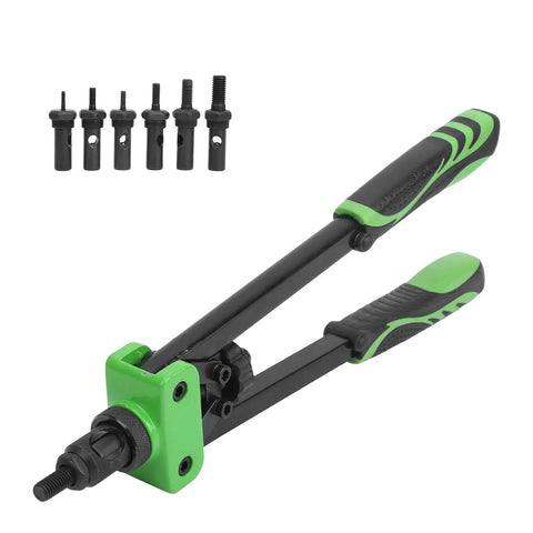 Rivet Nut Setting Kit with ergonomic rubber grips in green, alloy steel construction, for fast smooth riveting and DIY use.